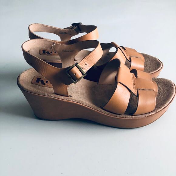 Kork-Ease 'Emilie' SZ 10 Tan Leather Wedge Comfort Sandal Platform - Picture 4 of 15